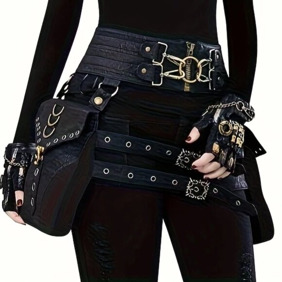Steampunk Industrial Belt Bag With Zipper & Buckle Closures - Picture 1 of 3